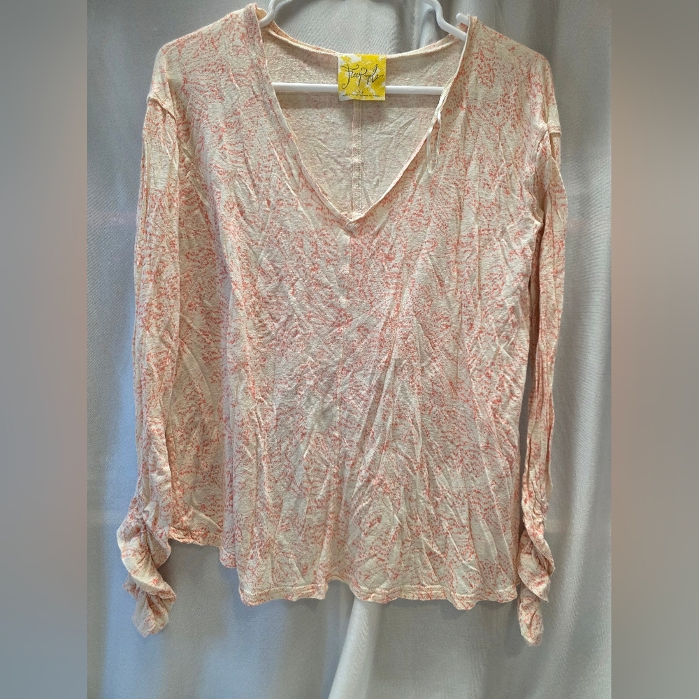Free People Pink and Cream V-Neck Top